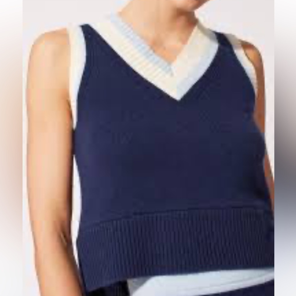 Solid & striped Navy Blue and White V-Neck Sweater Vest small - Picture 1 of 6